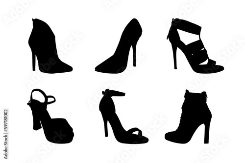 Set of silhouettes of high heel shoes