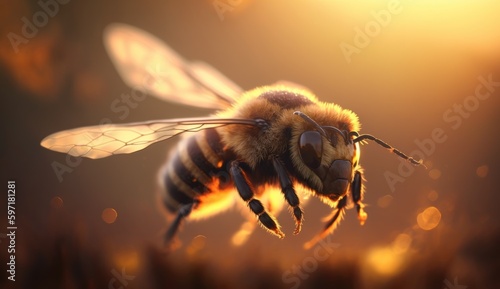 Bee flies on golden hour