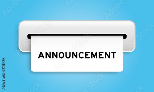White coupon banner with word announcement from machine on blue color background