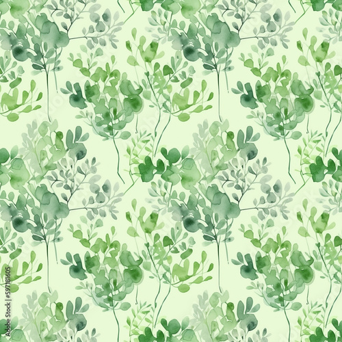 Moringa watercolor seamless pattern. Organic healthy food. Moringa leaves, plant. Generative AI