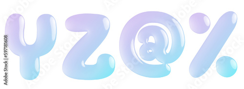 Candy glossy letter blue purple Y, Z, @, %