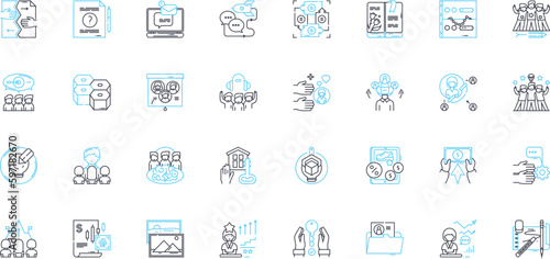 Corporation linear icons set. Incorporation, Organization, Enterprise, Company, Business, Corp, Firm line vector and concept signs. Entity,Industry,Stock outline illustrations