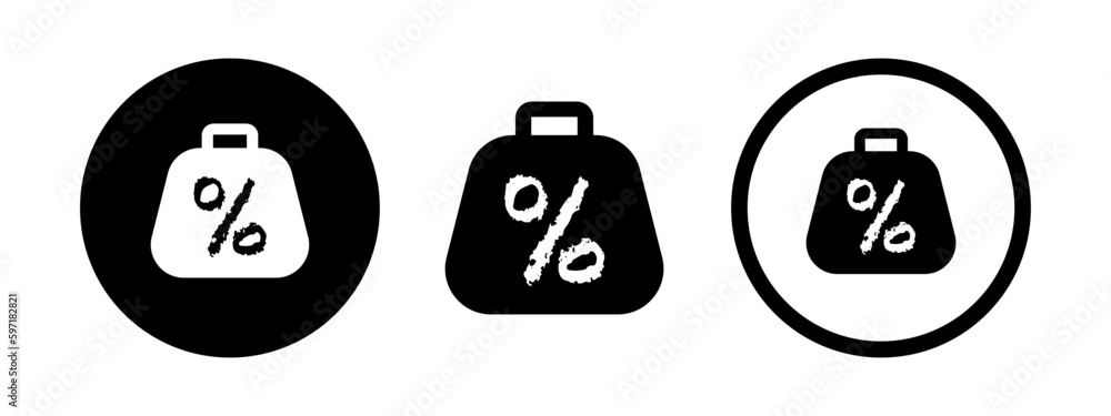 Simple percent weight web symbol. Dumbbell vector icon. % bell logo. 
