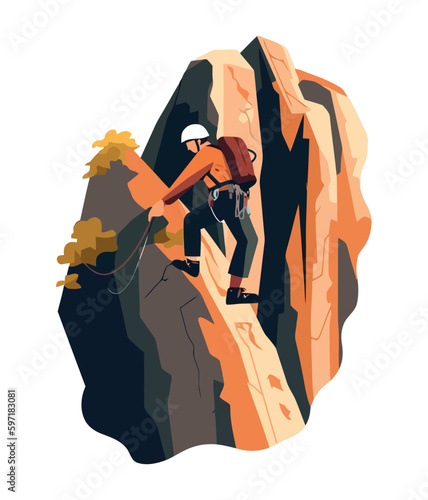 man climbing a rocky mountain