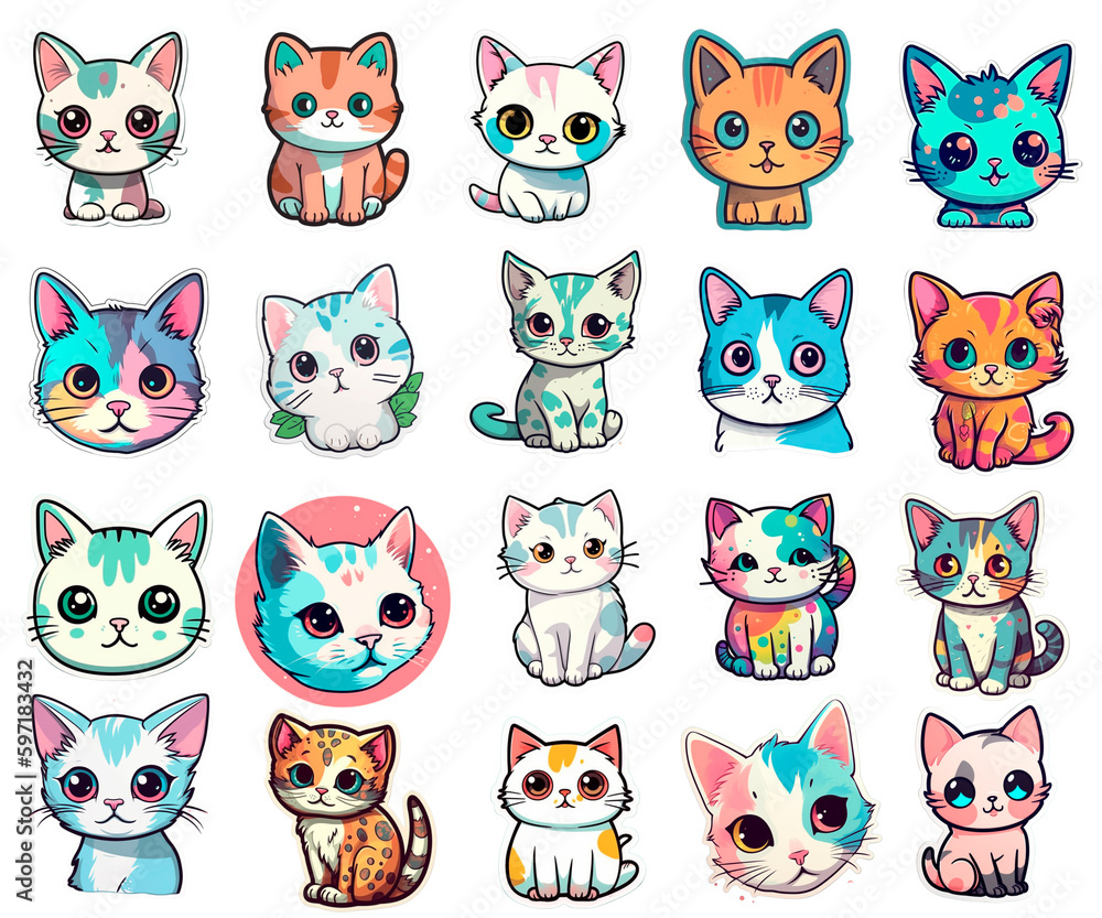Obraz premium set of funny cartoon cats stickers