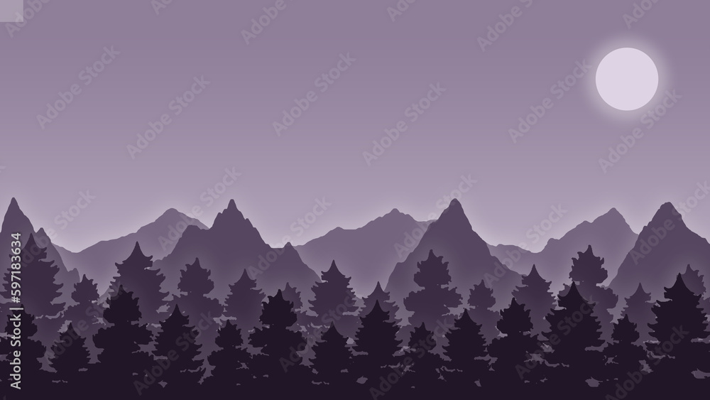 Dark Purple Mountain Outline Tree Tops Abstract Image Background