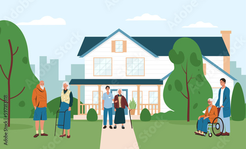 Nursing home center for retired people which walking