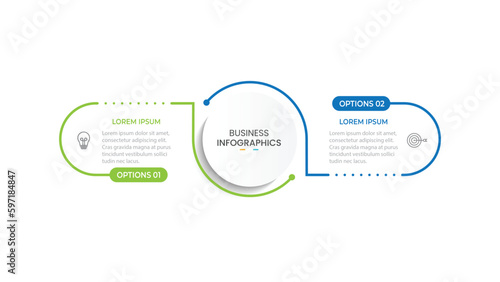 Vector infographic thin line design with marketing icons. Business concept with 2 options, steps or processes.