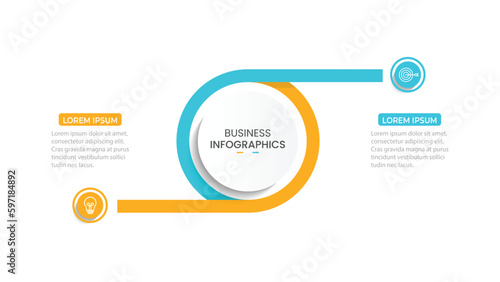 Modern infographic template. Creative circle element design with marketing icons. Business concept with 2 options, steps, sections.