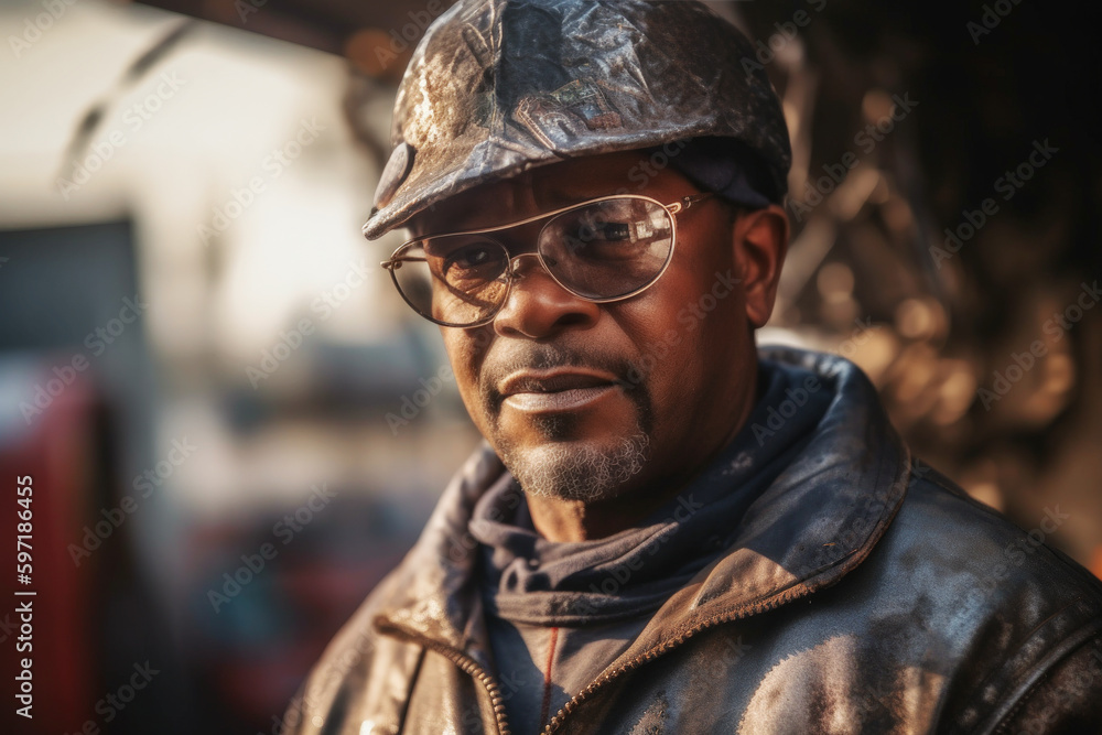 In a bustling factory, a 47-year-old Afro-American man, donned in protective gear, wielded his ironworking prowess, his skilled hands forging the backbone of progress. Generative AI In a bustling factory, a 47-year-old Afro-American man, donned in protective gear, wielded his ironworking prowess, his skilled hands forging the backbone of progress. Generative AI