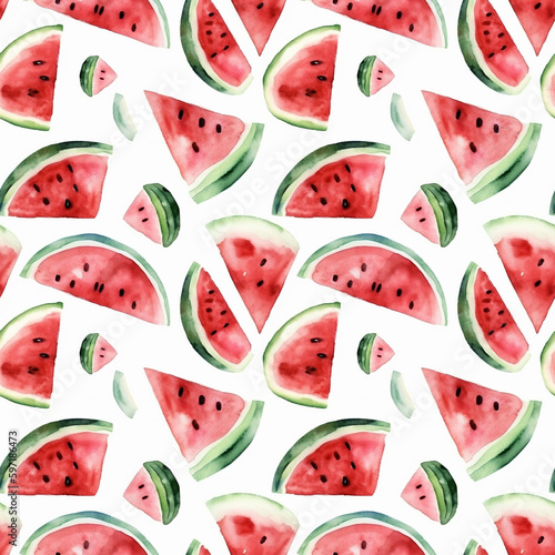 watermelon watercolor seamless pattern print, food illustration. Generative AI