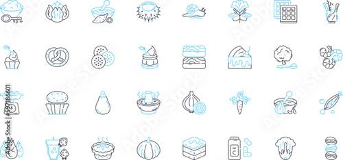 Foodservice industry linear icons set. Catering, Restaurant, Hospitality, Fast-food, Cafeteria, Culinary, Bartending line vector and concept signs. Takeaway,Menu,Buffet outline illustrations