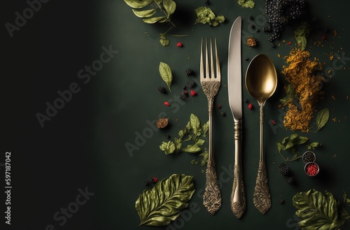 beautiful kitchen cutlery banner in set for fine dining table generative ai