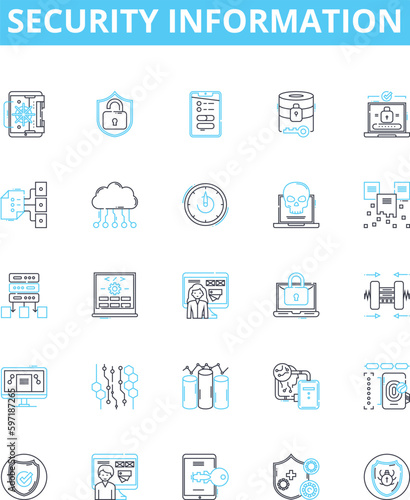 Security information vector line icons set. Security, Information, Protection, System, Data, Guard, Encryption illustration outline concept symbols and signs