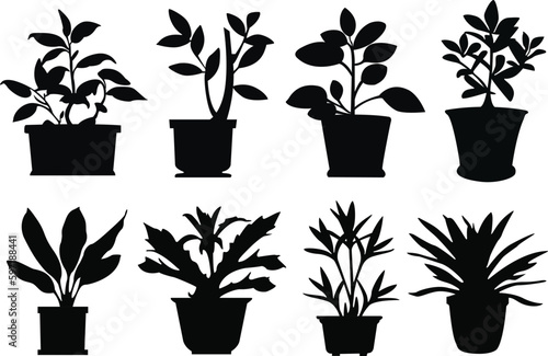 Canvas Print Set of potted plant silhouettes