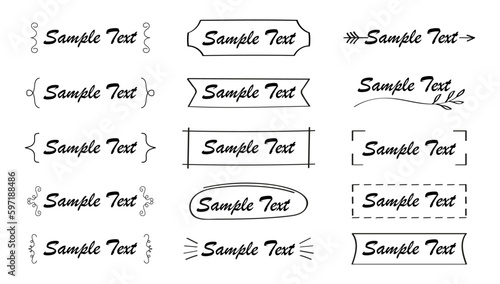 Text title frame vector set in doodle style. Sketch border, simple quote text box in hand drawn style.