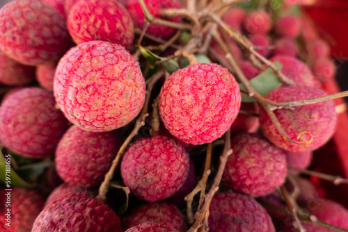 red ripe lychees stacks