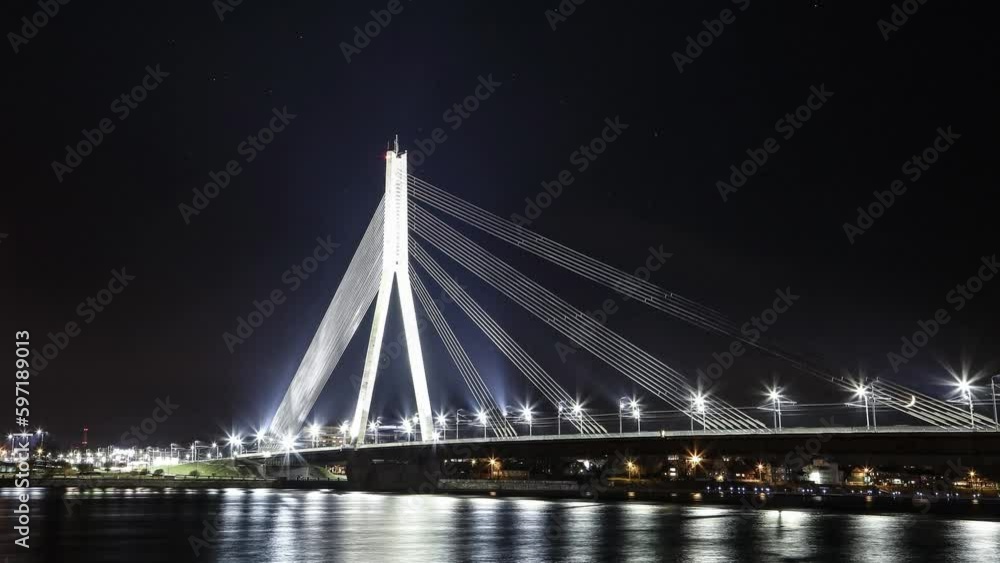 Vanšu Bridge at Night: Stunning Time-lapse of Riga's Iconic Cable-Stayed Bridge Vanšu Bridge at Night: Stunning Time-lapse of Riga's Iconic Cable-Stayed Bridge