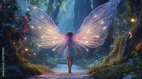 cute fairy with butterfly wings. generative ai