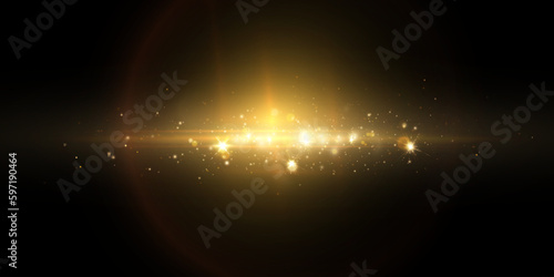 Fotobehang Bright light effect with rays and glare shines with golden light for vector illustration