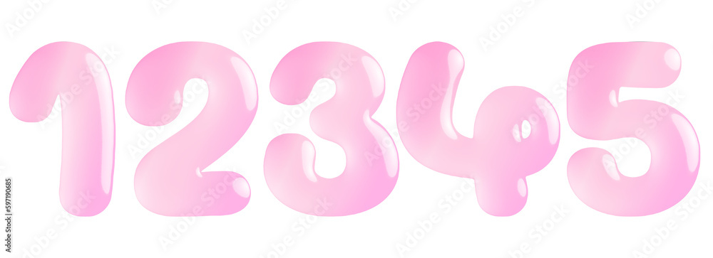 Candy glossy letter pink 1, 2, 3, 4, 5 Candy glossy letter pink 1, 2, 3, 4, 5