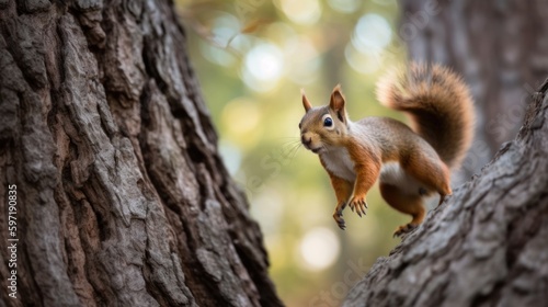 Playful and energetic squirrel. AI generated