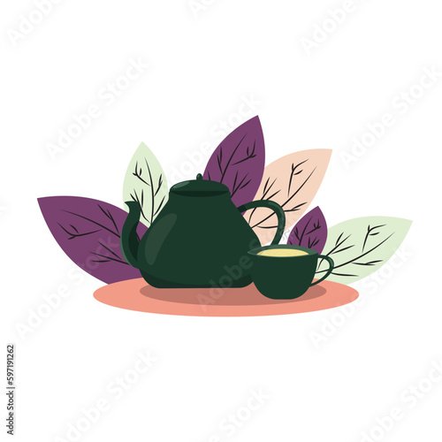 Wallpaper Mural Vector illustration. Set of dishes. Teapot and cup in green on the background of graphic elements Torontodigital.ca