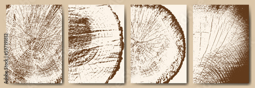 Tree trunk rings. A collection of tree cross-sections. Vector illustration.
