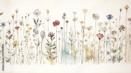 Fototapeta Naklejka Na Ścianę i Meble -  Wild flowers - bontanical watercolor painting - generative AI
