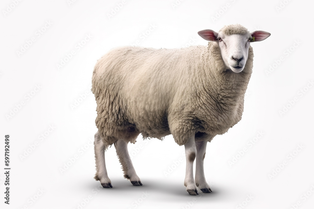 Obraz premium Image of sheep standing on a white background. Farm animals. illustration. Generative AI.