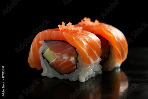 Delicious sushi rolls, Asia Food , Black Background , Generativ AI