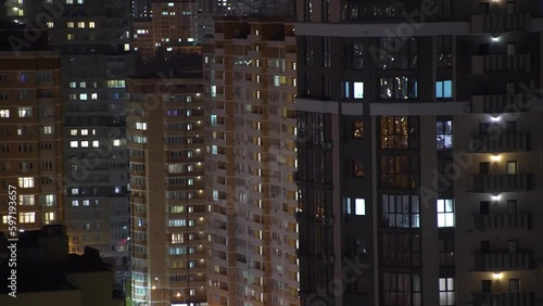 Aerial view, night city view with night sky