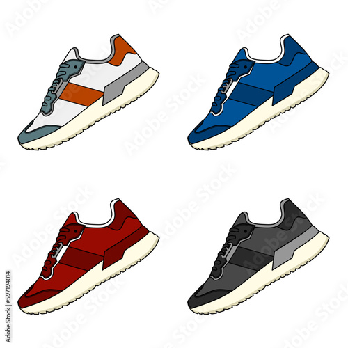 Sneakers set vector illustration with different colors	