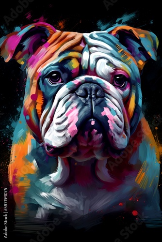 Stunning Bulldog portrait in vibrant colours