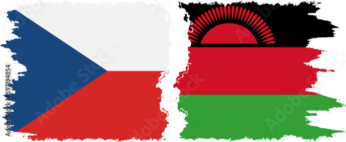 Malawi and Czech Republic grunge flags connection vector