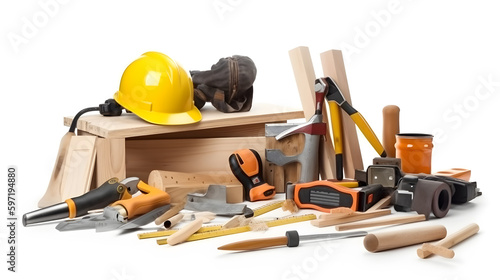set of woodworking service tools ,generative ai © Leo