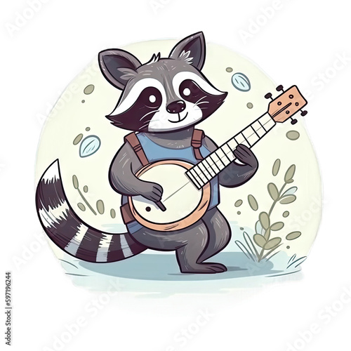Raccoon character playing banjo - Cartoon Illustration 3
