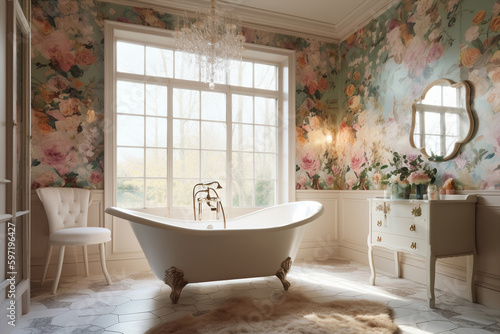 Generative ai. Dreamy floral bathroom interior design © allasimacheva