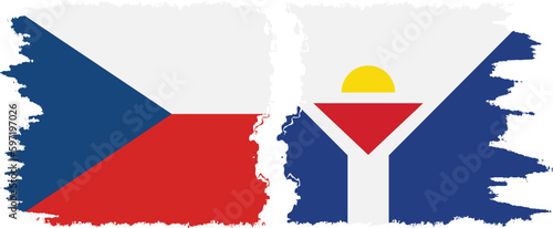 Saint Martin and Czech Republic grunge flags connection vector