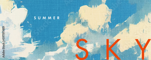 Abstract summer background with art illustration of blue sky and clouds
