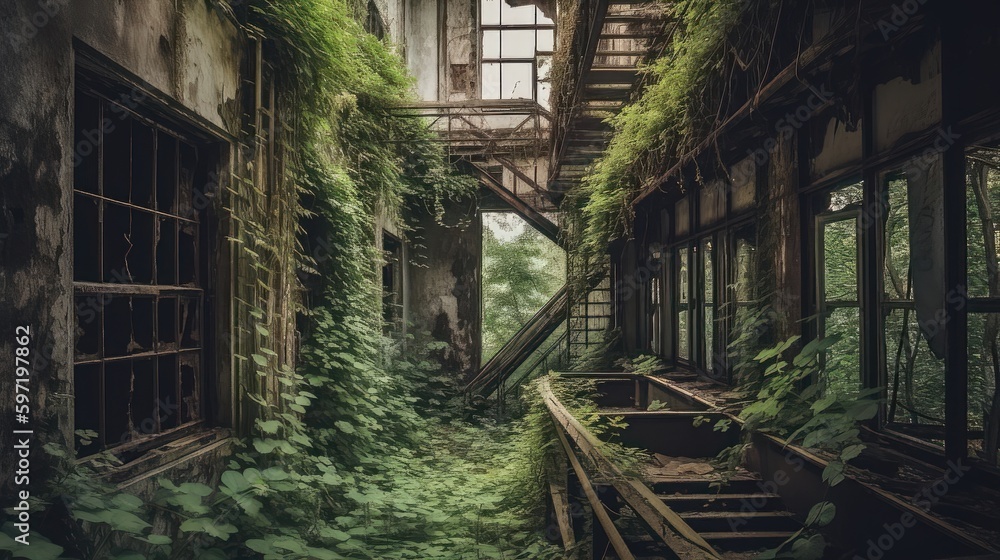 Rust and Greenery: The Eerie Charm of an Abandoned Factory 2. Generative AI Rust and Greenery: The Eerie Charm of an Abandoned Factory 2. Generative AI