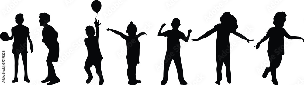 Vector silhouette of group of children having fun