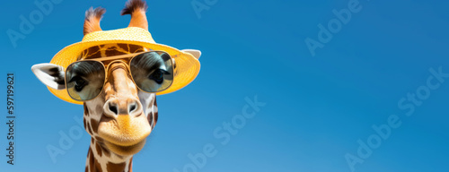 Lustige Giraffe mit Sonnenbrille und Hut - Generative AI