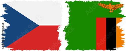 Zambia and Czech Republic grunge flags connection vector