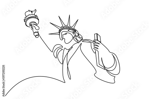 america new york city statue of liberty line simple minimalist art concept
