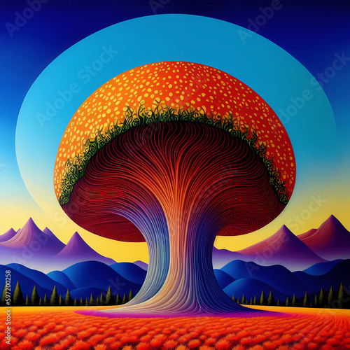images of colorful mushrooms and images of mushrooms in a bottle, creations of fantasy and thoughts, Generative AI