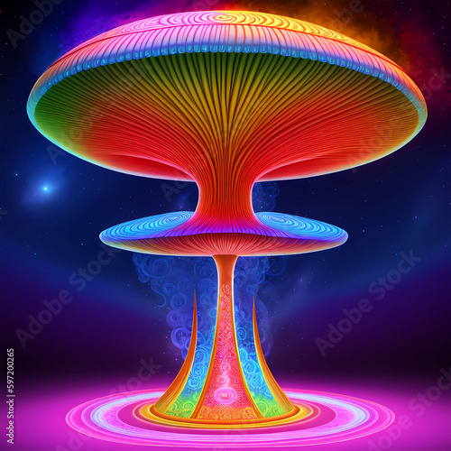images of colorful mushrooms and images of mushrooms in a bottle, creations of fantasy and thoughts, Generative AI