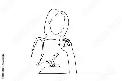 young woman shy away afraid disgusted dislike line art