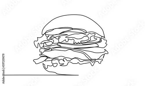 hamburger fast food object one single line art
