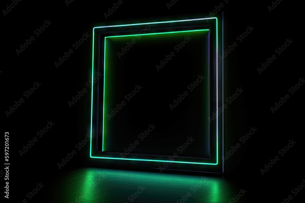 a neon frame mockup against a black background, created with generative ai a neon frame mockup against a black background, created with generative ai